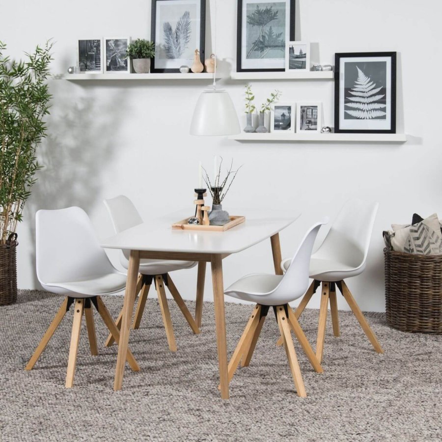 ACT NORDIC Dima spisebordsstol - hvid plast, tr, lder PU hynde