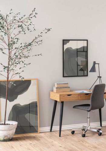 ACT NORDIC Neptun skrivebord i finer - natur papir vild eg/sort, m. 3 skuffer (110x50)