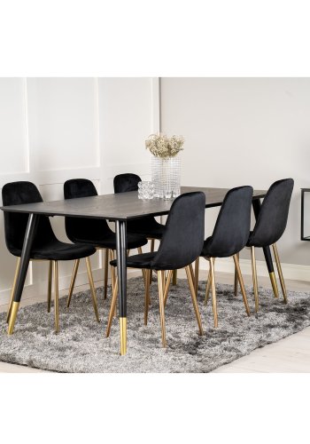 VENTURE DESIGN Polar spisebordsstol - sort velour og messingfolie metal