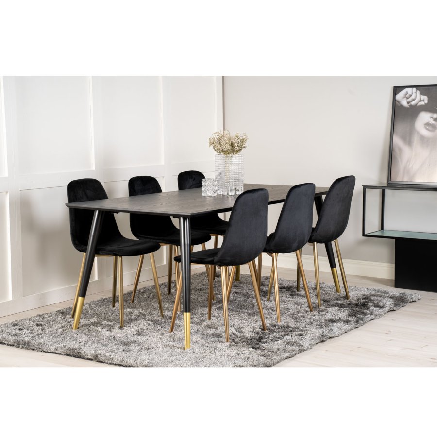 VENTURE DESIGN Polar spisebordsstol - sort velour og messingfolie metal