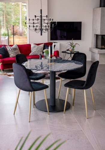 VENTURE DESIGN Polar spisebordsstol - sort velour og messingfolie metal