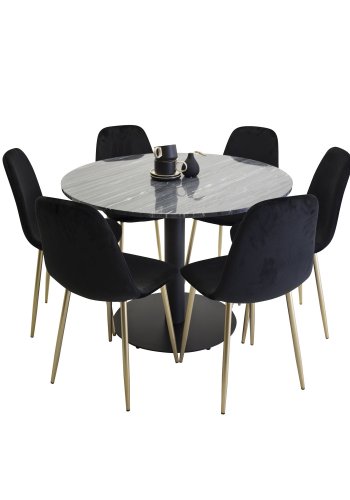 VENTURE DESIGN Polar spisebordsstol - sort velour og messingfolie metal