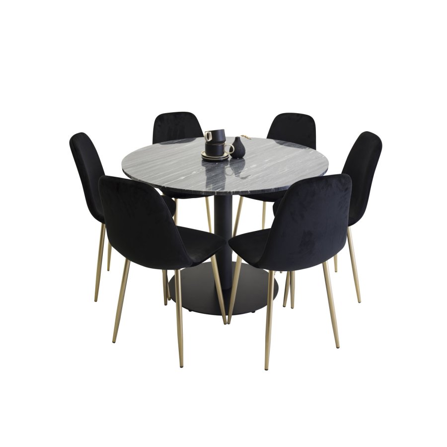 VENTURE DESIGN Polar spisebordsstol - sort velour og messingfolie metal