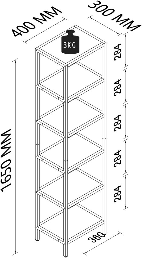 VCM NORDIC Vinali M reol, m. 4 hylder - hvid melamin og guld jern