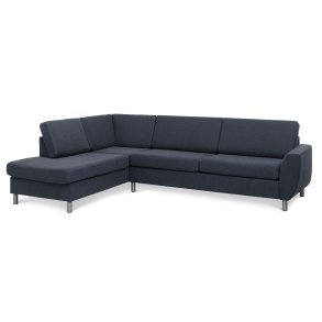 Wendy set 2 OE left sofa, m. chaiselong - bl polyester stof og brstet aluminium