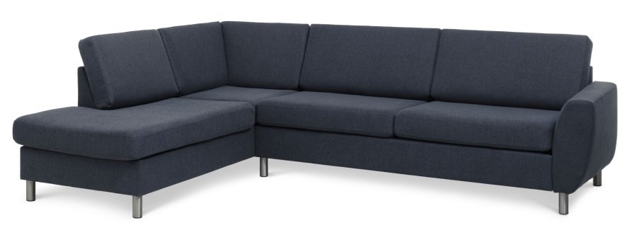 Wendy set 2 OE left sofa, m. chaiselong - bl polyester stof og brstet aluminium