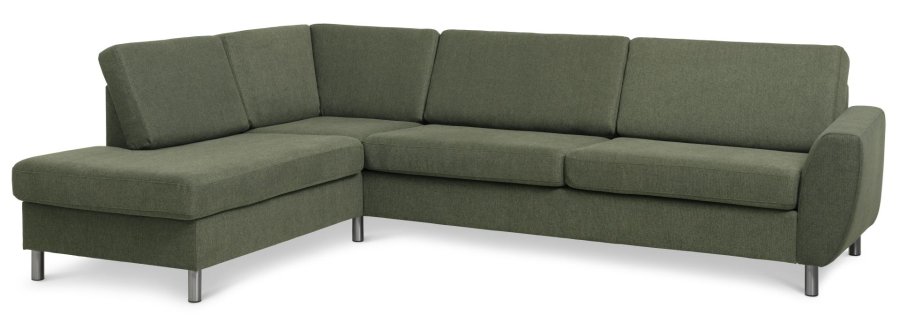 Wendy set 2 OE left sofa, m. chaiselong - vinter mosgrn polyester stof og brstet aluminium