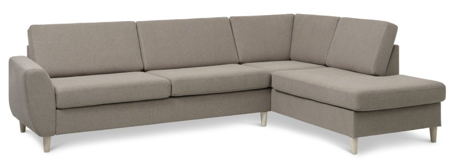Wendy set 3 OE right sofa, m. chaiselong - antelope beige polyester stof og natur tr