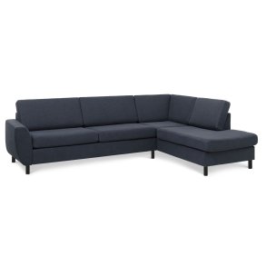 Wendy set 3 OE right sofa, m. chaiselong - bl polyester stof og sort tr