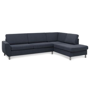 Wendy set 3 OE right sofa, m. chaiselong - bl polyester stof og brstet aluminium