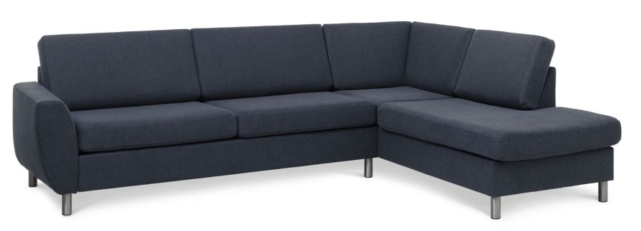 Wendy set 3 OE right sofa, m. chaiselong - bl polyester stof og brstet aluminium