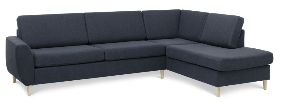 Wendy set 3 OE right sofa, m. chaiselong - bl polyester stof og natur tr
