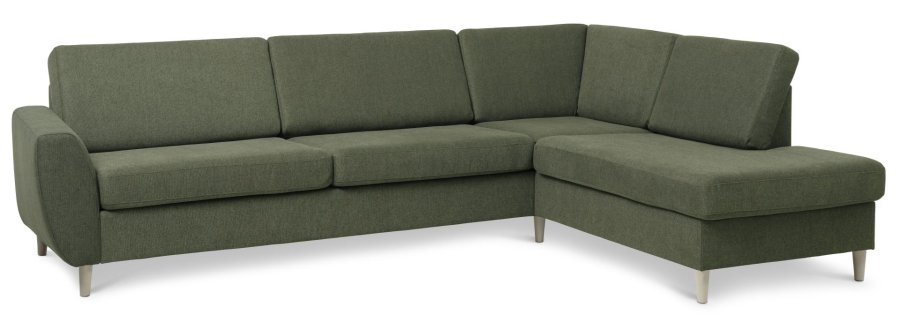 Wendy set 3 OE right sofa, m. chaiselong - vinter mosgrn polyester stof og natur tr