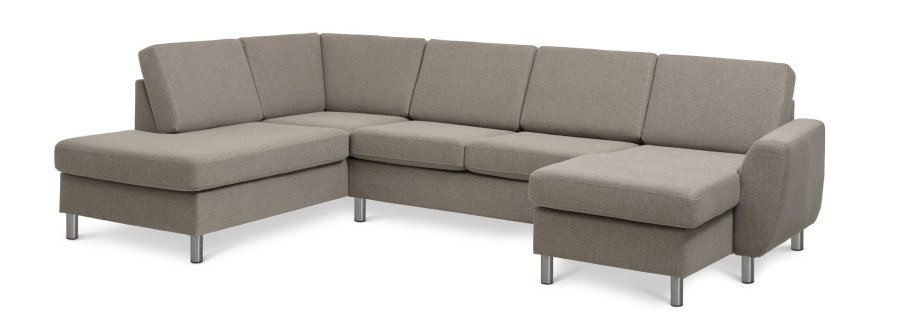 Wendy set 4 U OE left sofa, m. chaiselong - antelope beige polyester stof og brstet aluminium