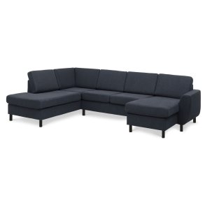 Wendy set 4 U OE left sofa, m. chaiselong - bl polyester stof og sort tr