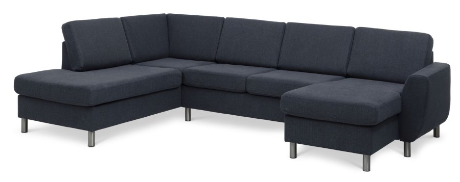 Wendy set 4 U OE left sofa, m. chaiselong - bl polyester stof og brstet aluminium