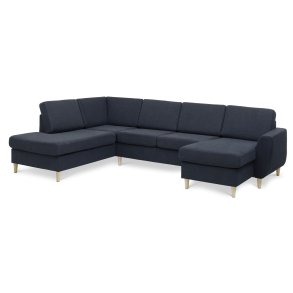 Wendy set 4 U OE left sofa, m. chaiselong - bl polyester stof og natur tr