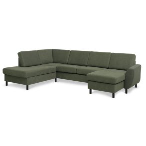 Wendy set 4 U OE left sofa, m. chaiselong - vinter mosgrnt polyester stof og sort tr
