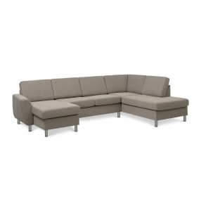 Wendy set 5 U OE right sofa, m. chaiselong - antelope beige polyester stof og brstet aluminium