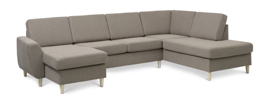 Wendy set 5 U OE right sofa, m. chaiselong - antelope beige polyester stof og natur tr