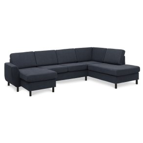 Wendy set 5 U OE right sofa, m. chaiselong - bl polyester stof og sort tr