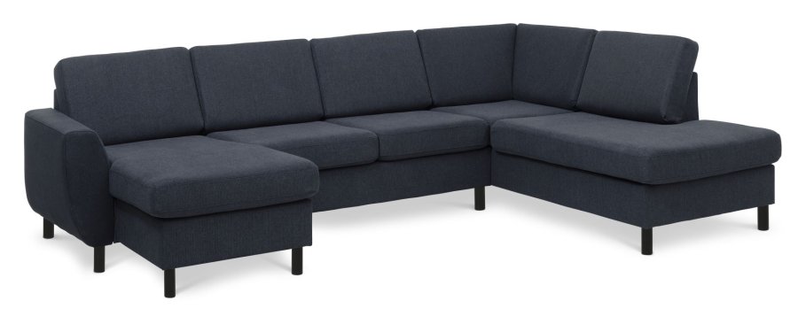 Wendy set 5 U OE right sofa, m. chaiselong - bl polyester stof og sort tr