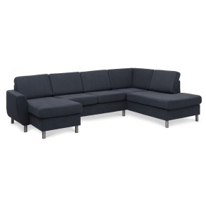 Wendy set 5 U OE right sofa, m. chaiselong - bl polyester stof og brstet aluminium
