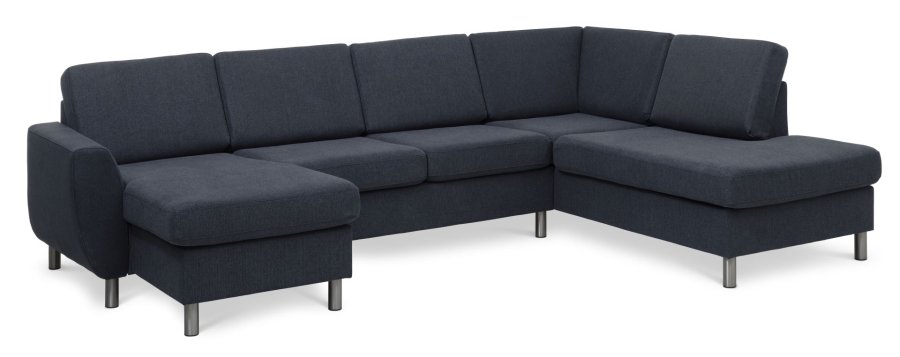 Wendy set 5 U OE right sofa, m. chaiselong - bl polyester stof og brstet aluminium