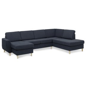 Wendy set 5 U OE right sofa, m. chaiselong - bl polyester stof og natur tr