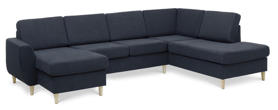 Wendy set 5 U OE right sofa, m. chaiselong - bl polyester stof og natur tr