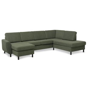 Wendy set 5 U OE right sofa, m. chaiselong - vinter mosgrnt polyester stof og sort tr