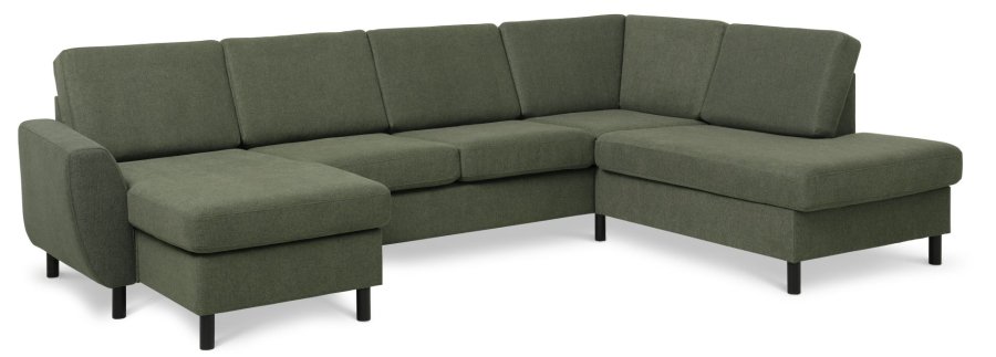 Wendy set 5 U OE right sofa, m. chaiselong - vinter mosgrnt polyester stof og sort tr