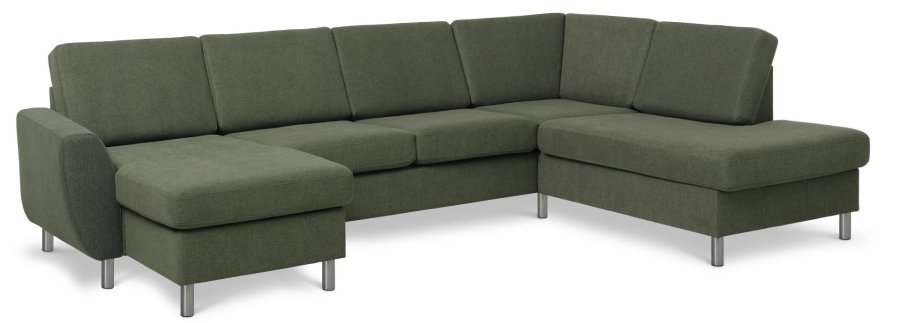 Wendy set 5 U OE right sofa, m. chaiselong - vinter mosgrnt polyester stof og brstet aluminium