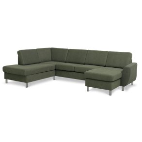 Wendy set 4 U OE left sofa, m. chaiselong - vinter mosgrnt polyester stof og brstet aluminium