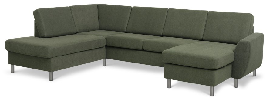 Wendy set 4 U OE left sofa, m. chaiselong - vinter mosgrnt polyester stof og brstet aluminium