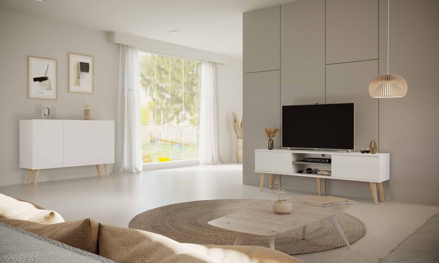 KOCOT RTV Toronto TV-bord, m. 2 lger og 1 hylde - hvid bgetr (160x35)