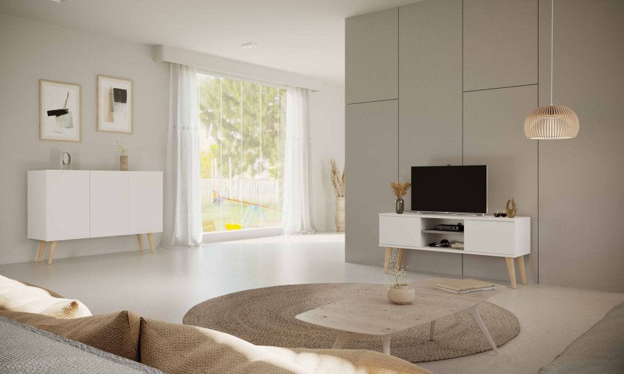 KOCOT RTV Toronto TV-bord, m. 2 lger og 1 hylde - hvid bgetr (120x35)