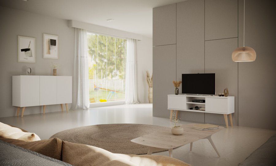 KOCOT Toronto kommode, m. 3 lger og 3 hylder - hvid bgetr