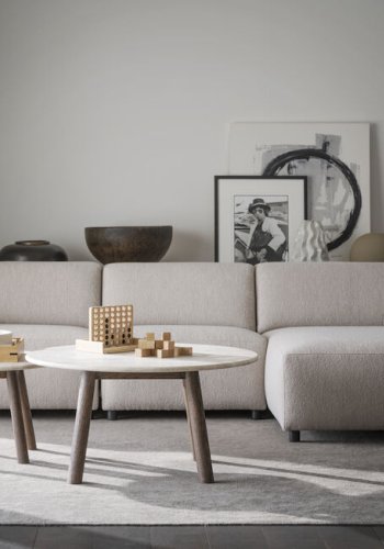 ROWICO Taransay sofabord, rund - beige travertin og brun eg (60)