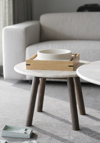 ROWICO Taransay sofabord, rund - beige travertin og brun eg (60)