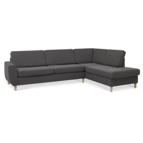 Wendy set 3 OE right sofa, m. chaiselong - antracitgr polyester stof og natur tr