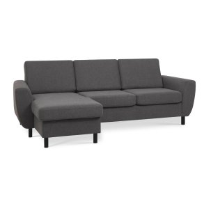 Wendy set 1 3D sofa, m. chaiselong - antracitgr polyester stof og sort tr