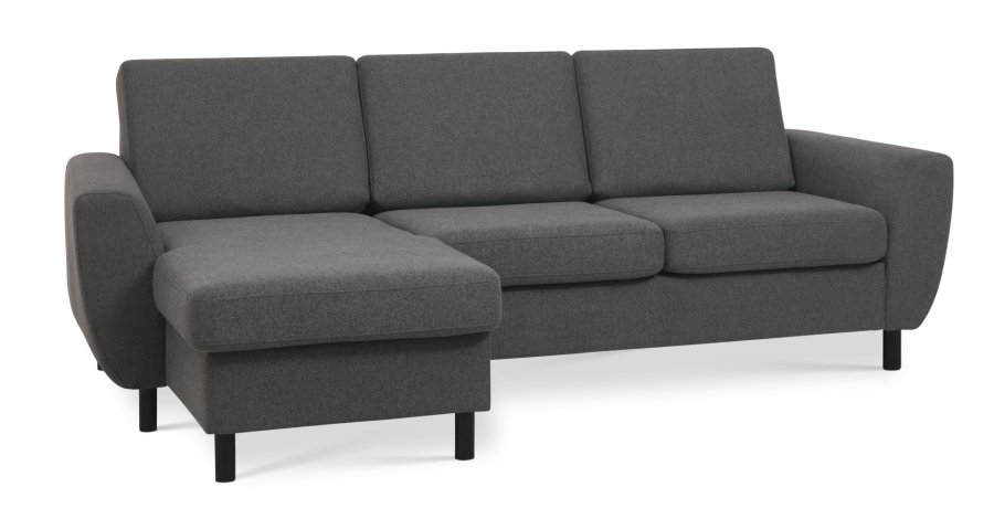 Wendy set 1 3D sofa, m. chaiselong - antracitgr polyester stof og sort tr