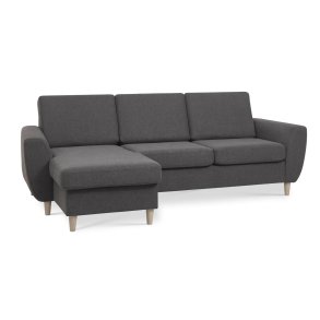 Wendy set 1 3D sofa, m. chaiselong - antracitgr polyester stof og natur tr
