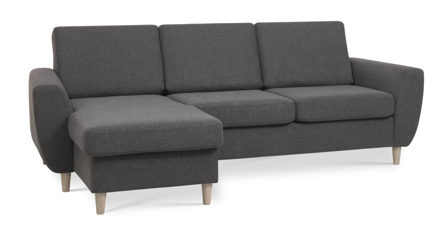 Wendy set 1 3D sofa, m. chaiselong - antracitgr polyester stof og natur tr