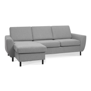 Wendy set 1 3D sofa, m. chaiselong - gr polyester stof og sort tr