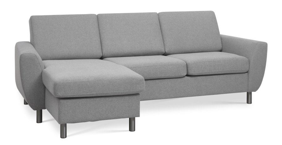 Wendy set 1 3D sofa, m. chaiselong - gr polyester stof og brstet aluminium