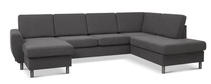 Wendy set 5 U OE right sofa, m. chaiselong - antracitgr polyester stof og brstet aluminium