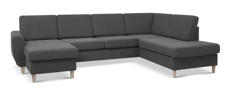 Wendy set 5 U OE right sofa, m. chaiselong - antracitgr polyester stof og natur tr