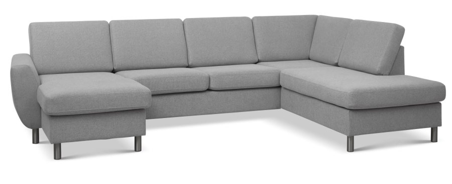 Wendy set 5 U OE right sofa, m. chaiselong - gr polyester stof og brstet aluminium